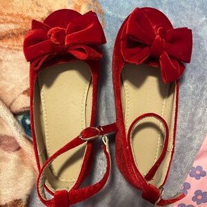 Red Velvet Kids Shoes with Bow